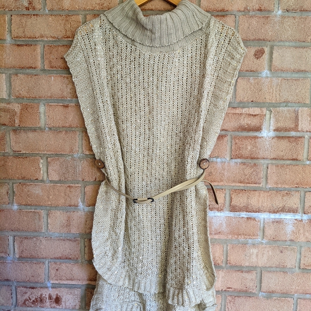 Cream Knit Cowl Neck Sleeveless Women's Poncho
